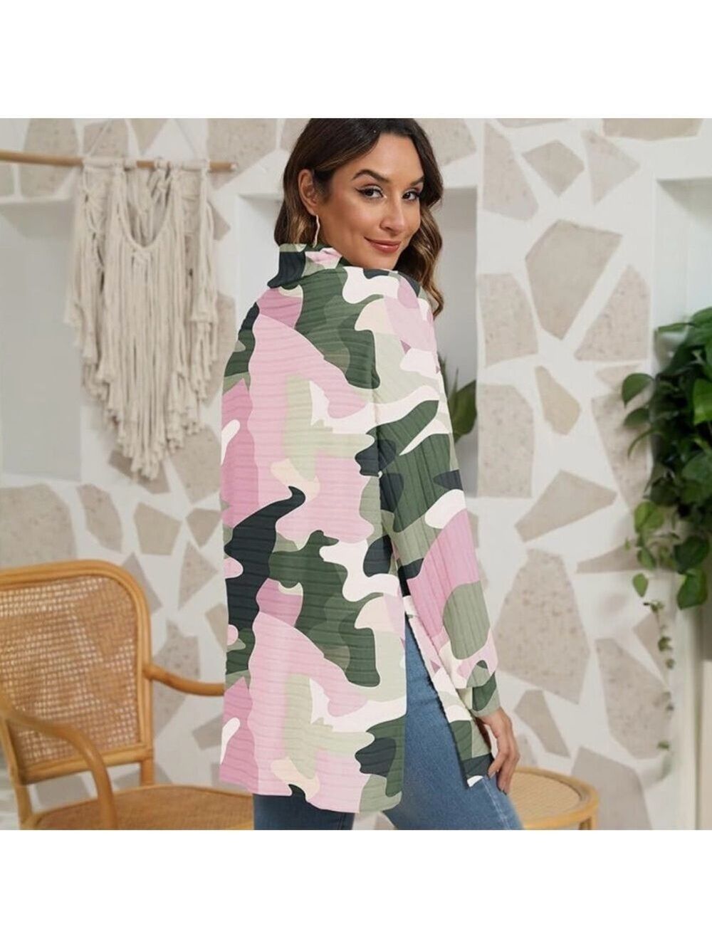 Pink Camouflage Mock Turtleneck Long Sleeve Tunic NWOT - Picture 5 of 7